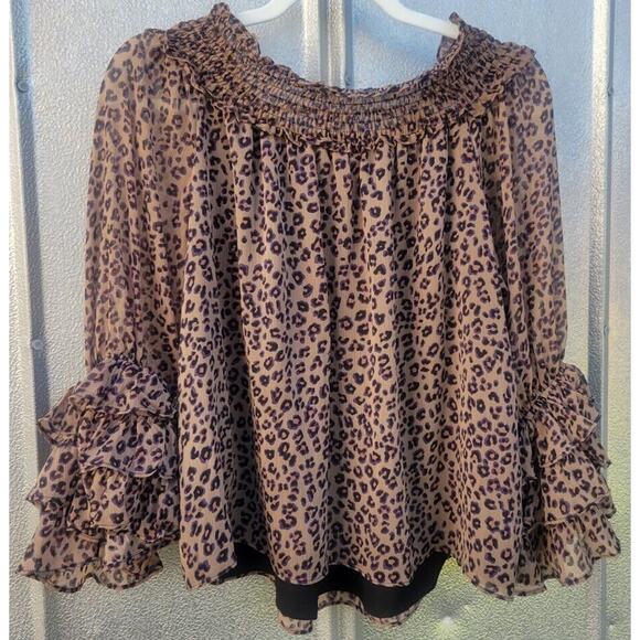 CeCe Leopard Print Long Sleeve Off-Shoulders Lined Blouse Size XS - Picture 3 of 8